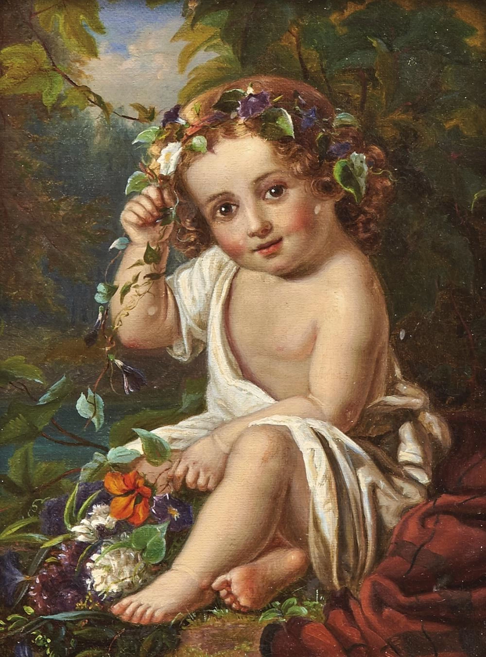 Bambina con ghirlande di fiori